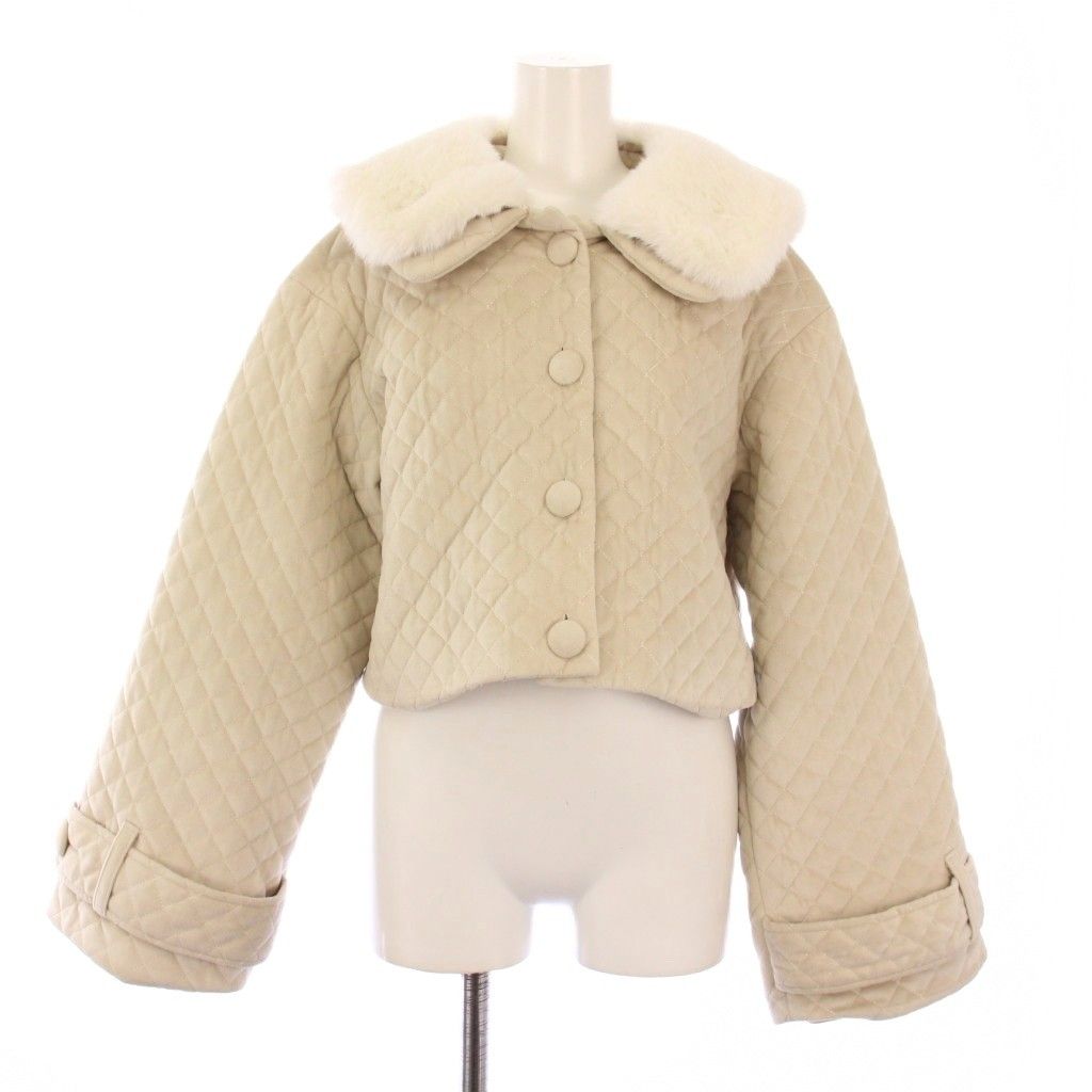 ロゼミューズ Rose Muse セットアップ 中綿ジャケット ビック アウター ショート丈 台形スカート ミニ丈 キルティング フェイクファー F M ベージュ BB