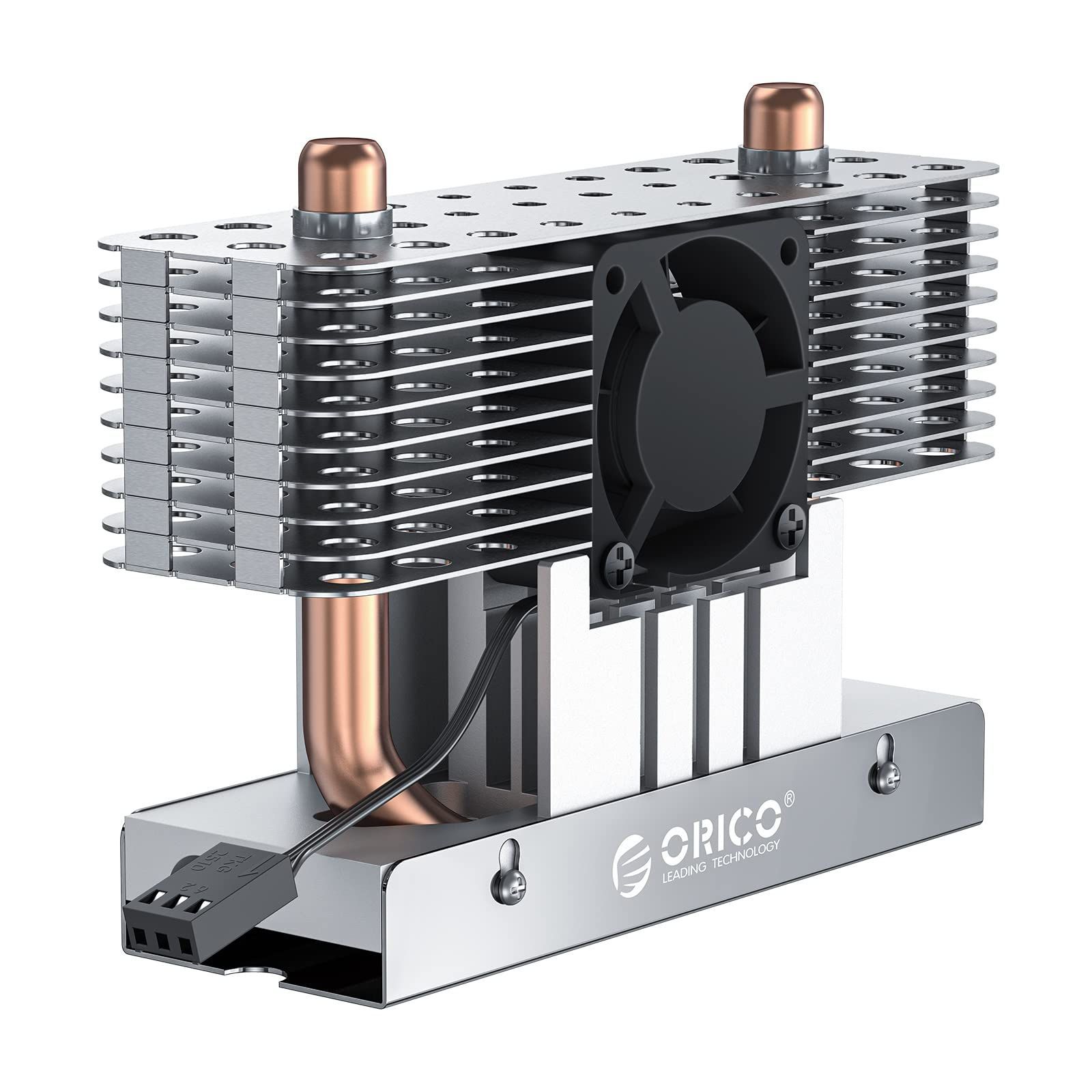 ORICO M.2 SSDヒートシンク（銅製ヒートパイプ付き）、アップグレードアルミフィン＋ファン＋サーマルパッドによる熱伝導 PC用片面および両面2280 NVME/NGFF M.2 SSD、シルバー-M2HS8-FAN