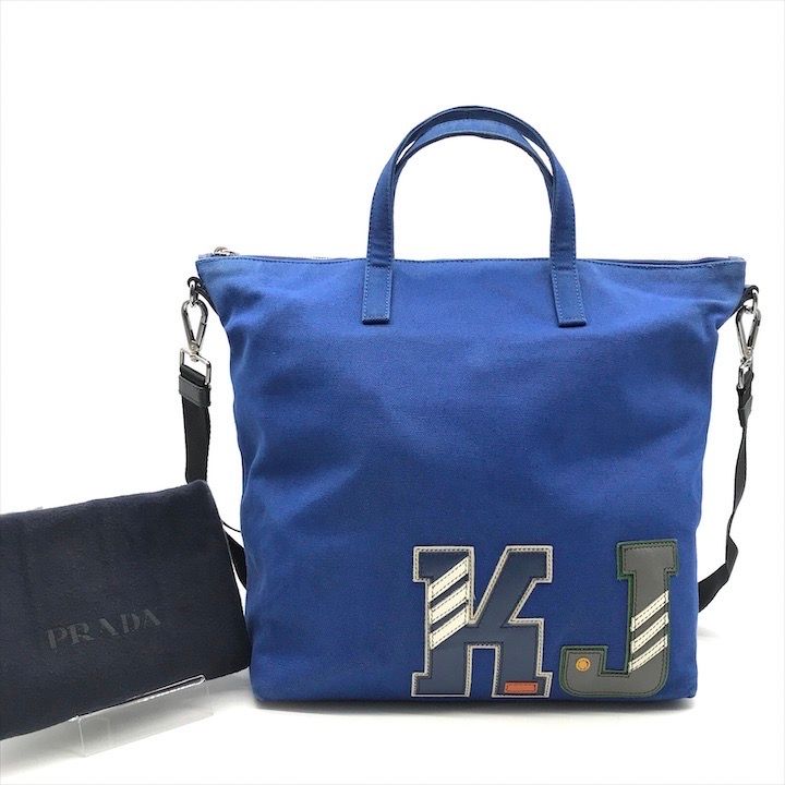 PRADA プラダ ロゴジャガード トートバッグ 三角ロゴプレート キャンバス 良品 PRADA プラダ 三角ロゴ プレート KJイニシャル キャンバス