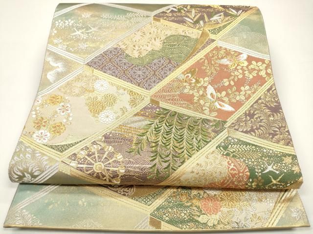 平和屋着物◎西陣 まいづる謹製 六通柄袋帯 唐織 色紙取琳派文