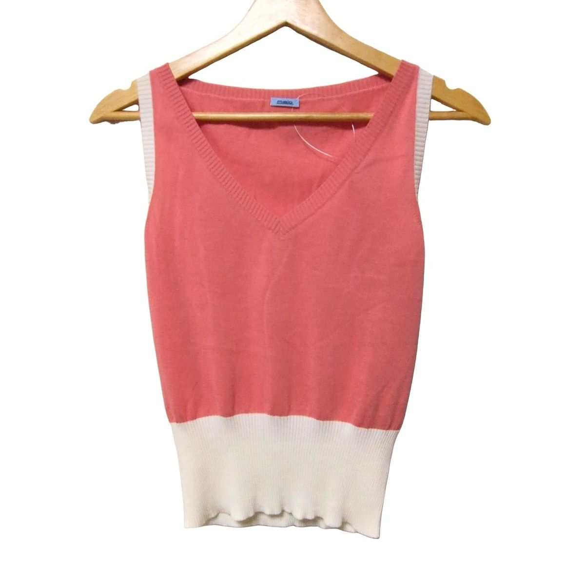 MALO マーロ ノースリーブカットソー サイズ40 M レディース - ピンク×アイボリー Vネック|ニット