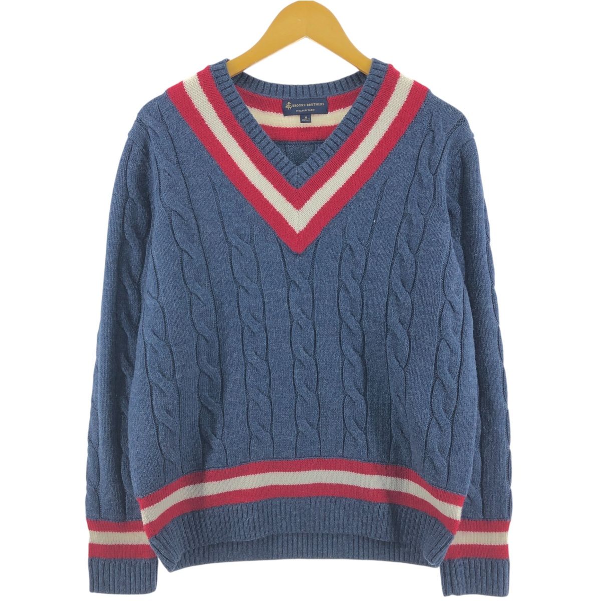 古着 ブルックスブラザーズ Brooks Brothers ITALIAN YARN ケーブル編み Vネック ウールニットセーター メンズM相当/eaa413366