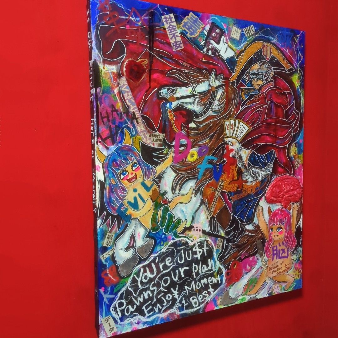 メッセージアート】【F15号】Doofu$-愚か者-【闇（病み）ガール×都市