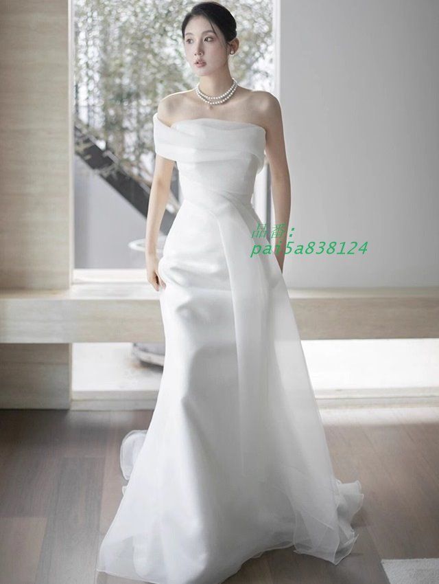 ウェディングドレス オフショルダー ウェディングドレス 大きいサイズ 3L 4L 前撮り 小さいサイズ 二次会 シンプル チュール ウェディングドレス 袖あり pai5a838124