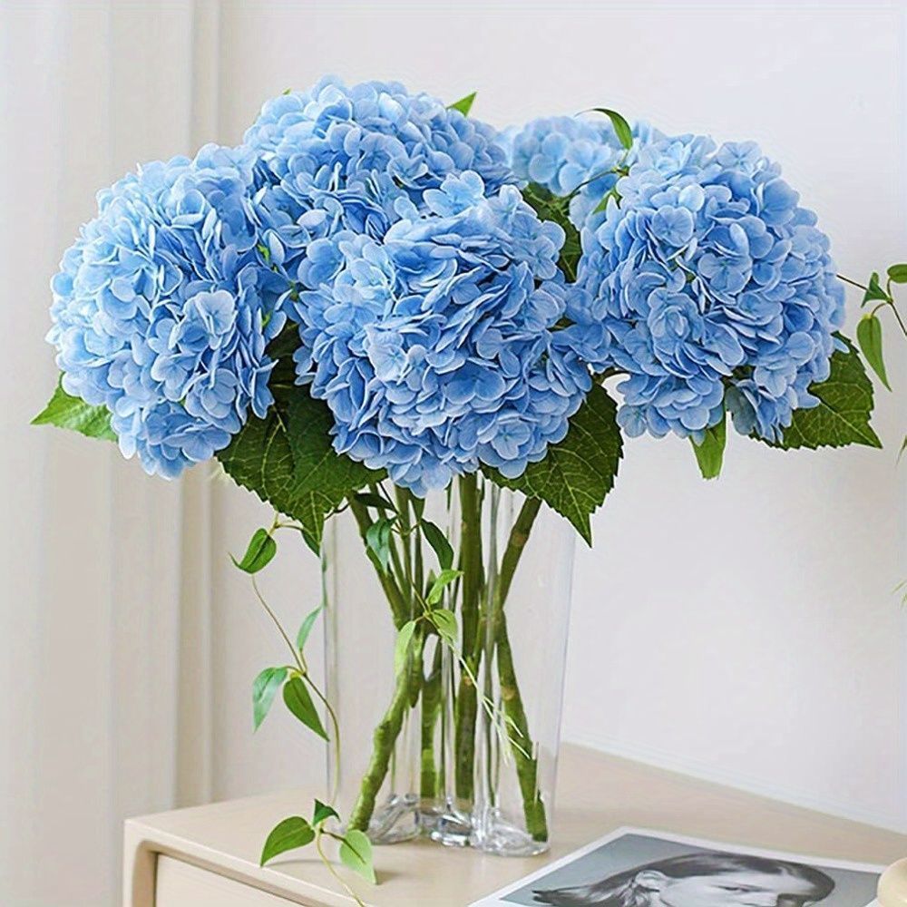 アートフラワー 造花 3個のリアルタッチ人工ハイドランジアの花 大きなリアルタッチの花 紫陽花 屋外の結婚式 クリスマス オフィス パーティー リビングルームのテーブル装飾 インパクト ブルー