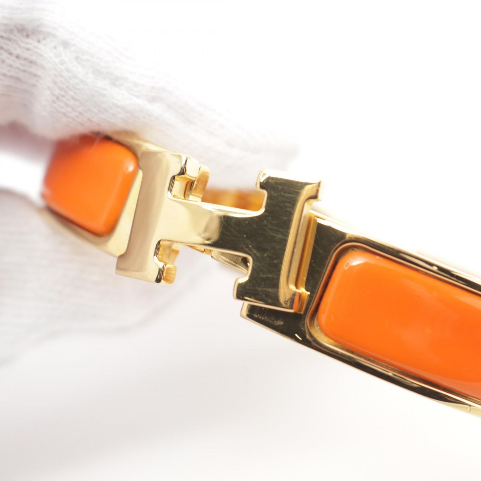 極美品 HERMES エルメス クリックH オレンジ × ゴールド バングル HERMES エルメス クリックH バングル ブレスレット ゴールド