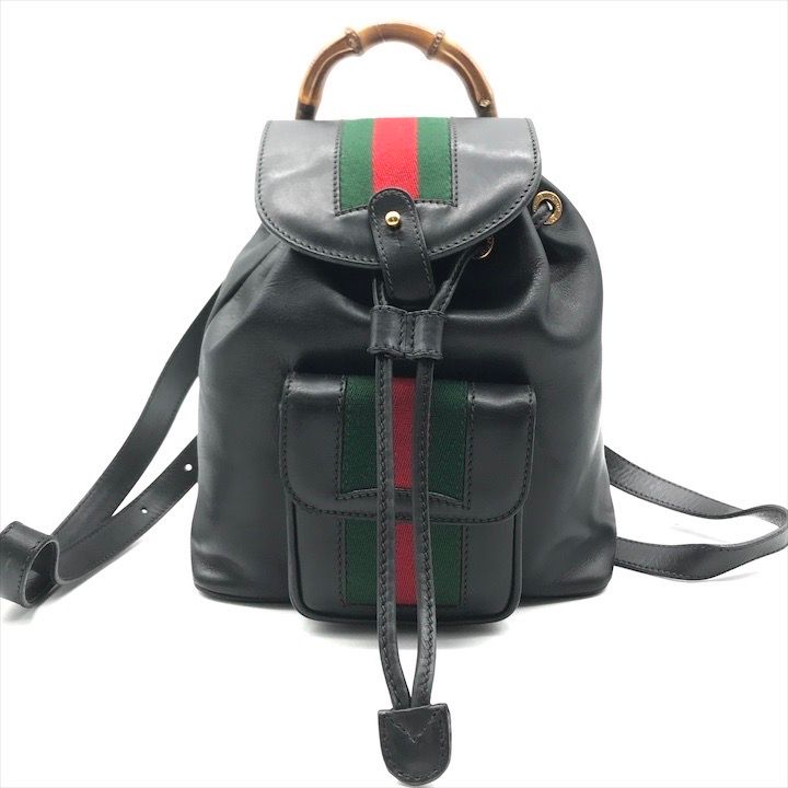 Gucci レザー リュック　黒 バンブーハンドル GUCCI グッチ バンブー リュック・デイパック レディース レザー