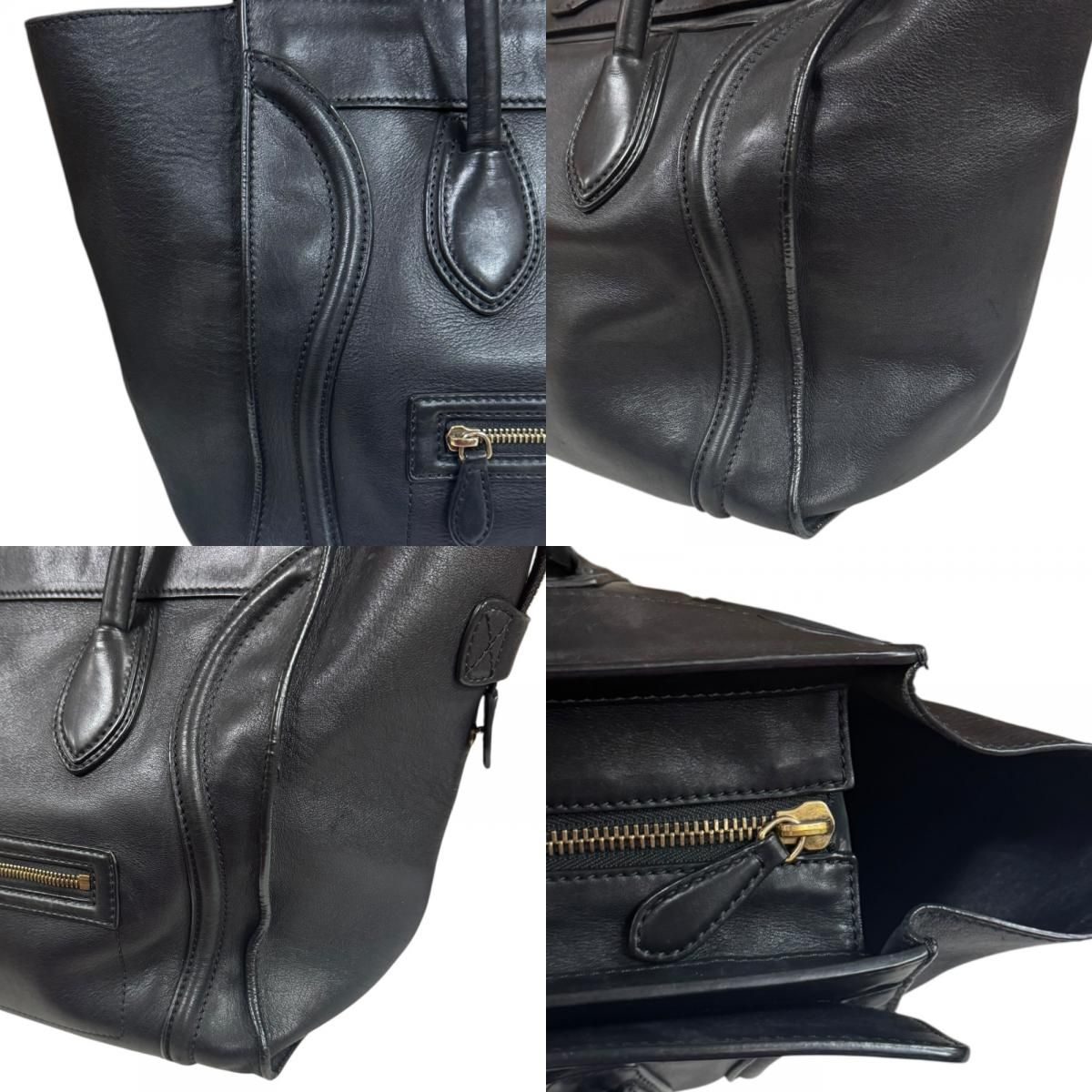 CELINE ラゲージ ブラックレザーハンドバッグ CELINE セリーヌ ラゲージ ミニショッパー ハンドバッグ レザー