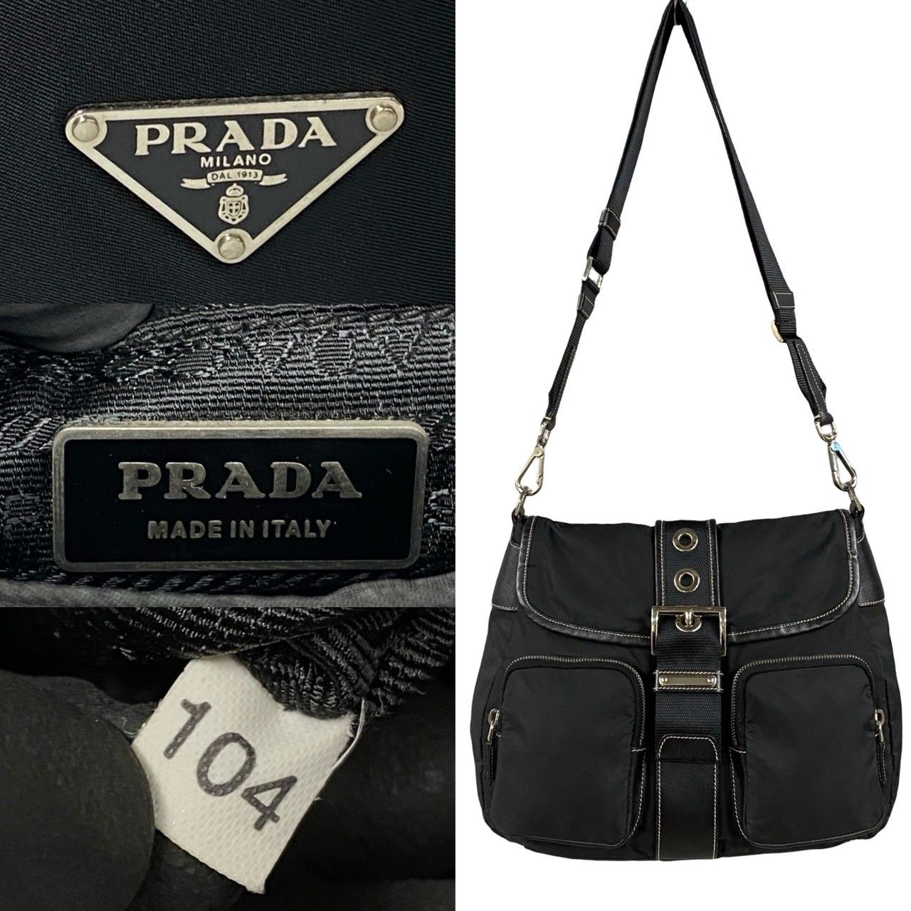 極 美品 PRADA プラダ 三角 ロゴ プレート サフィアーノ レザー ナイロン ショルダーバッグ サコッシュ ブラック レディース メンズ  47894 - メルカリ