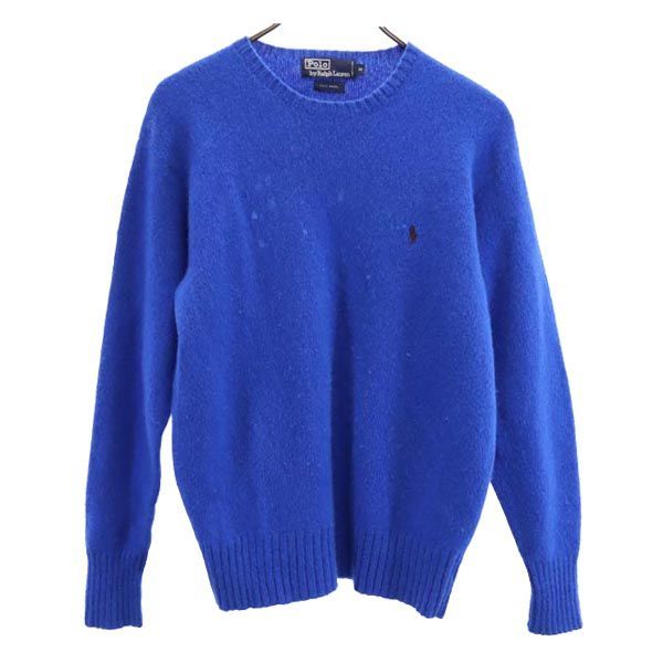 ポロバイラルフローレン ウール100％ 長袖 ニット M ブルー系 Polo by Ralph Lauren セーター ロゴ メンズ 古着 【231103】