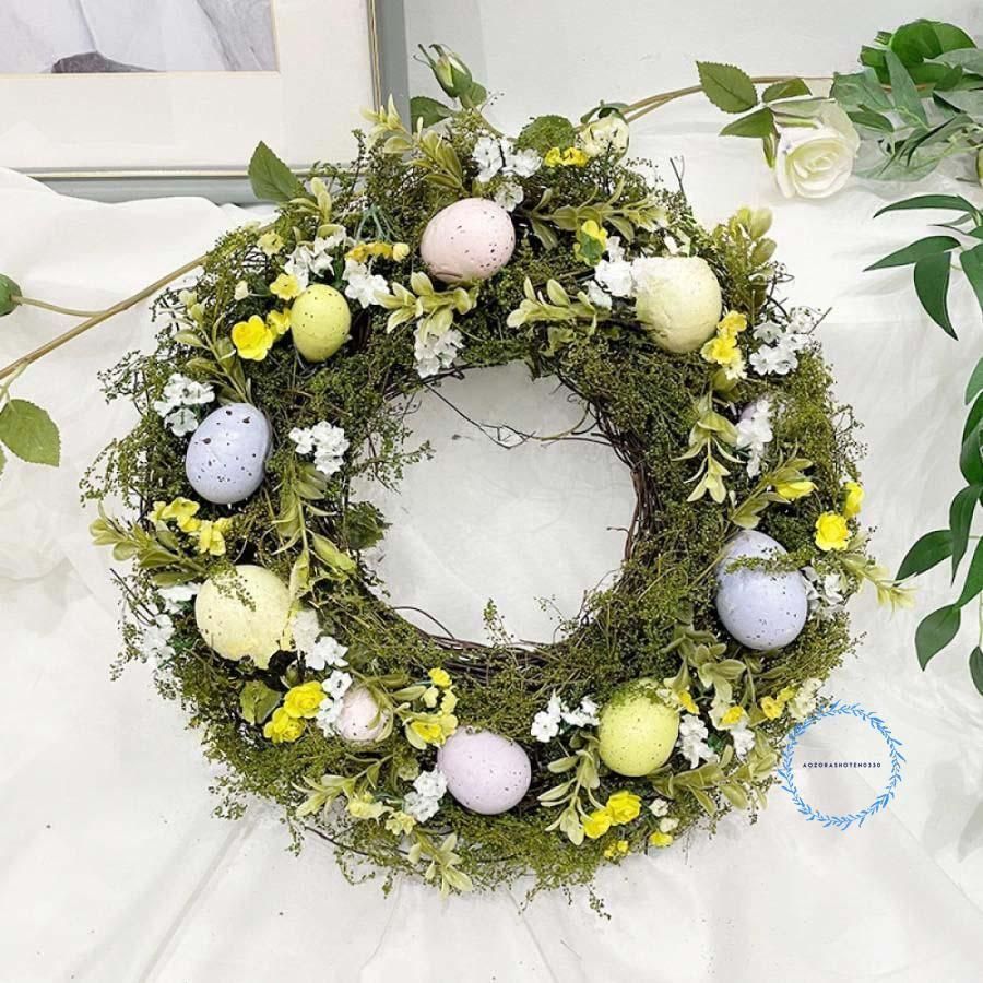 人工花フラワーリース 14インチ 北欧風 イースターエッグ ドアリース 装飾品 イースター 復活祭 イースター卵 春のオーナメント 大きな花輪lwc360人気注目