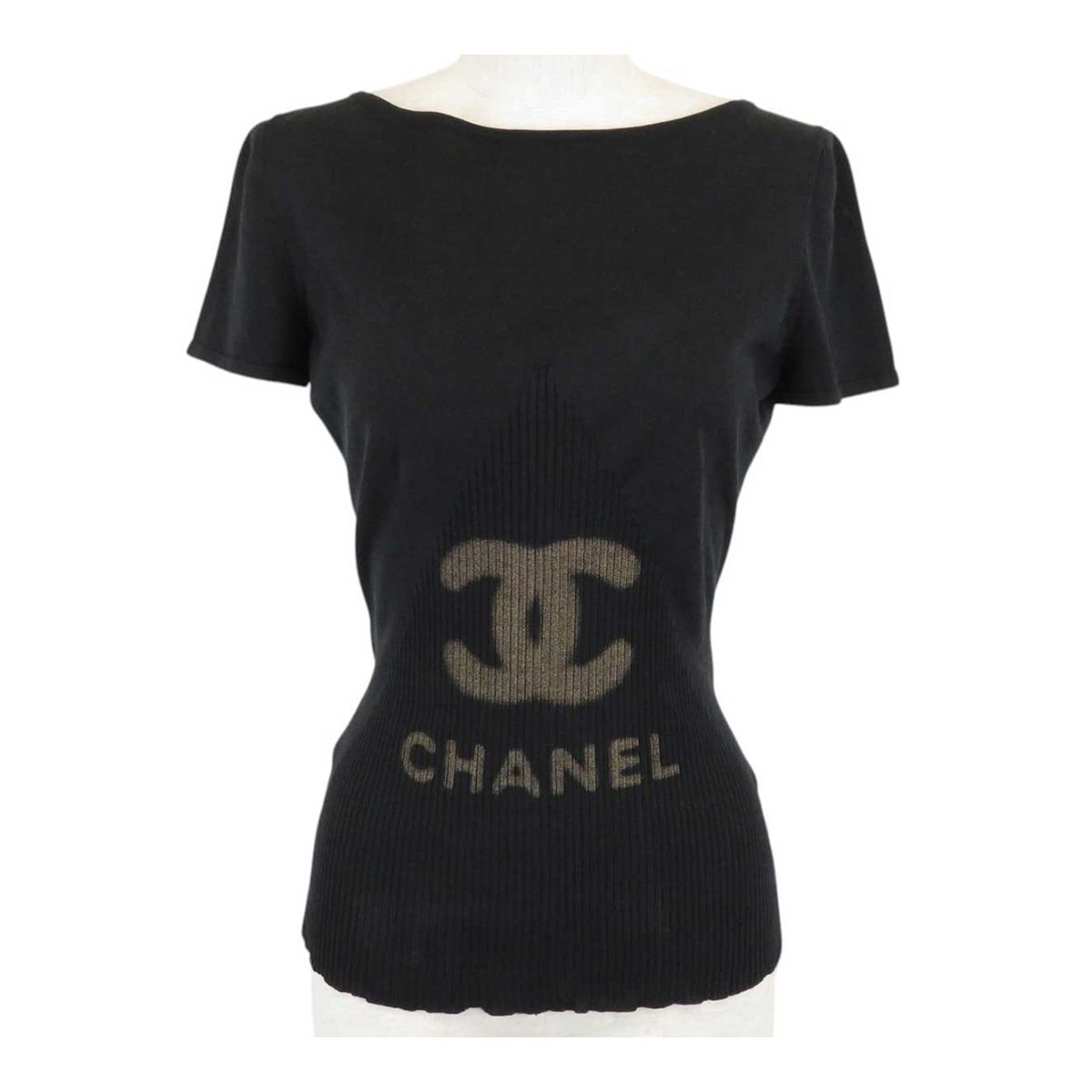 シャネル ココマーク リブ 切替 ショートスリーブ ニット P40676K02966 レディース ブラック CHANEL 中古 【アパレル・小物】 シャネル ココマーク リブ 切替 ショートスリーブ ニット