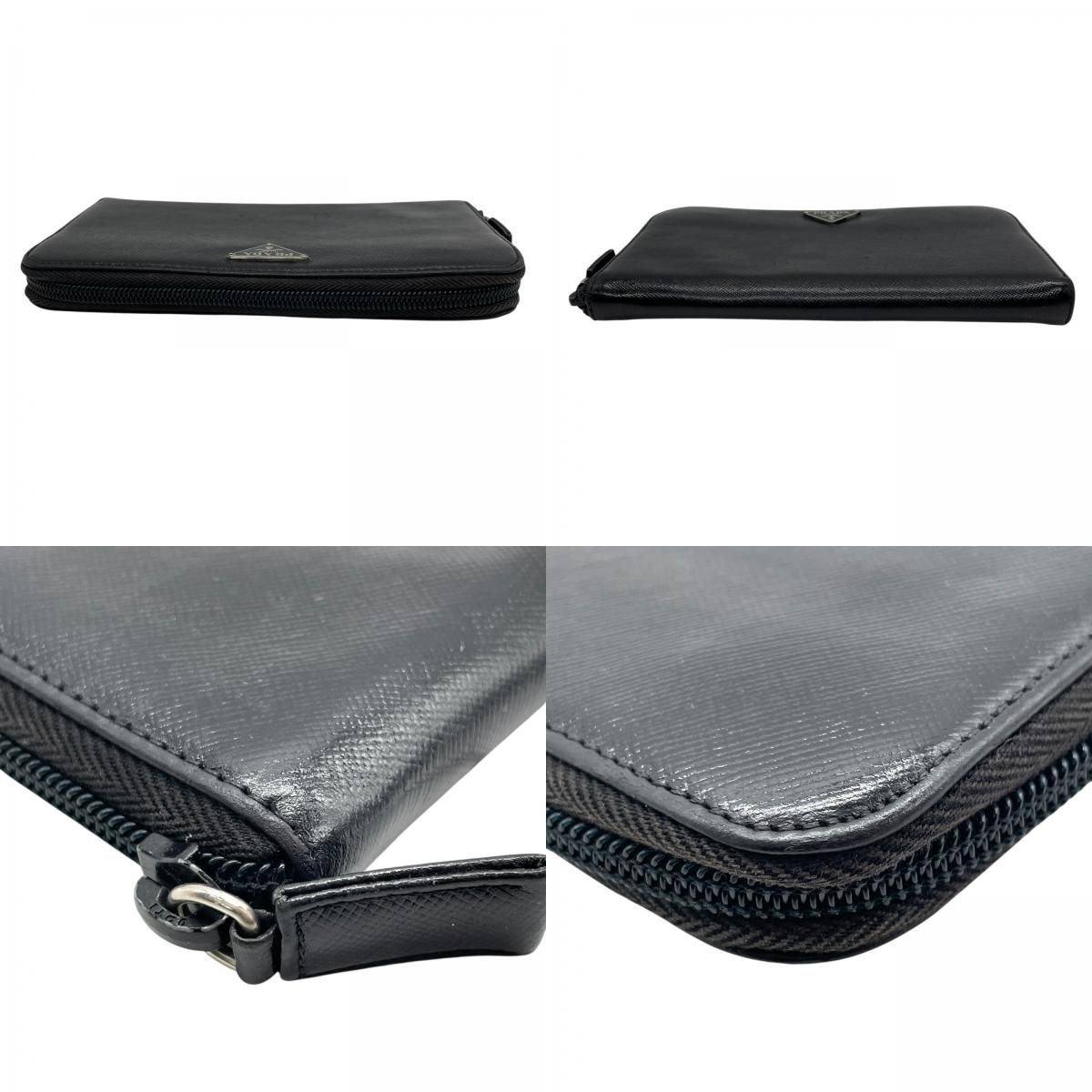 PRADA／ラウンドジップ 三角プレート サフィアーノレザー 美品○ PRADA プラダ 長財布 ラウンドファスナー 三角ロゴ