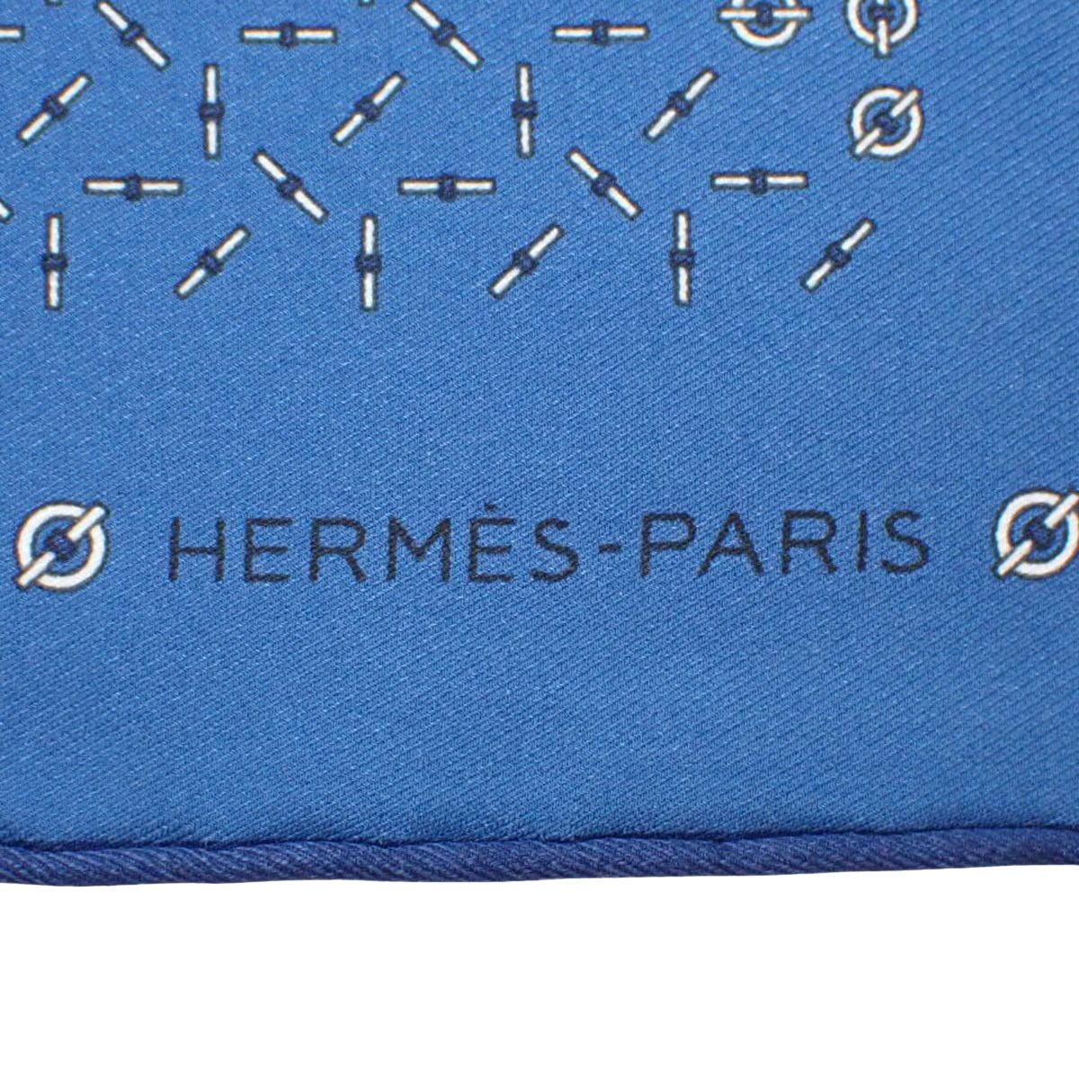 HERMES(エルメス) カレ45 ガヴロッシュ ブルー青 ホワイト白 シルク  