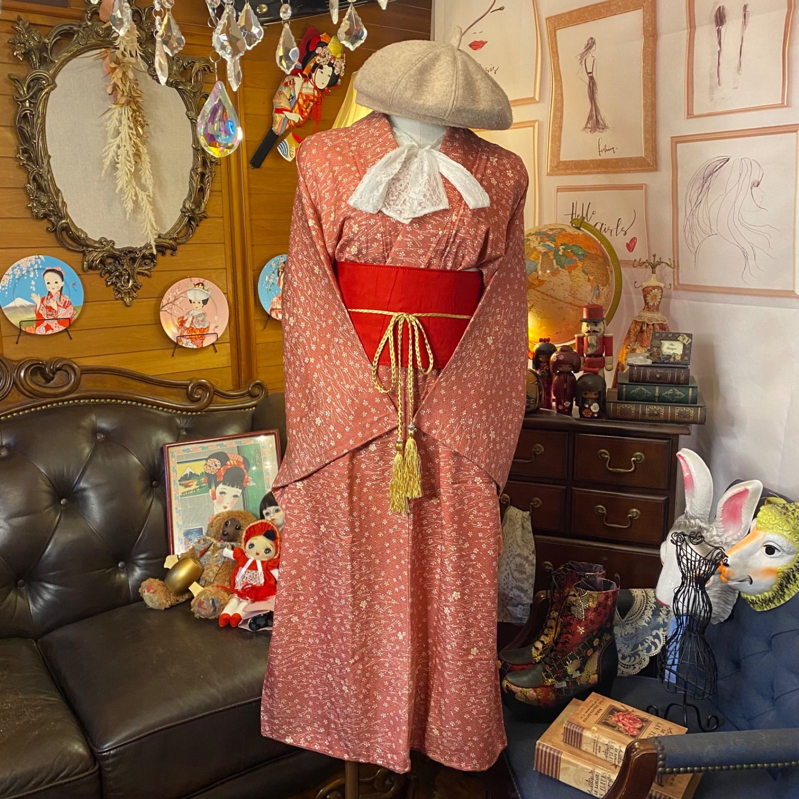 和洋折衷 着物 リメイク ワンピース ドレス 帯サッシュベルト 和洋折衷 着物 リメイク ワンピース ドレス 帯サッシュベルト