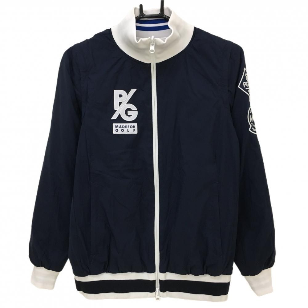 【美品】パーリーゲイツ 中綿リバーシブルジャケット ネイビー×白 袖着脱可 4WAY レディース 0(S) ゴルフウェア PEARLY GATES