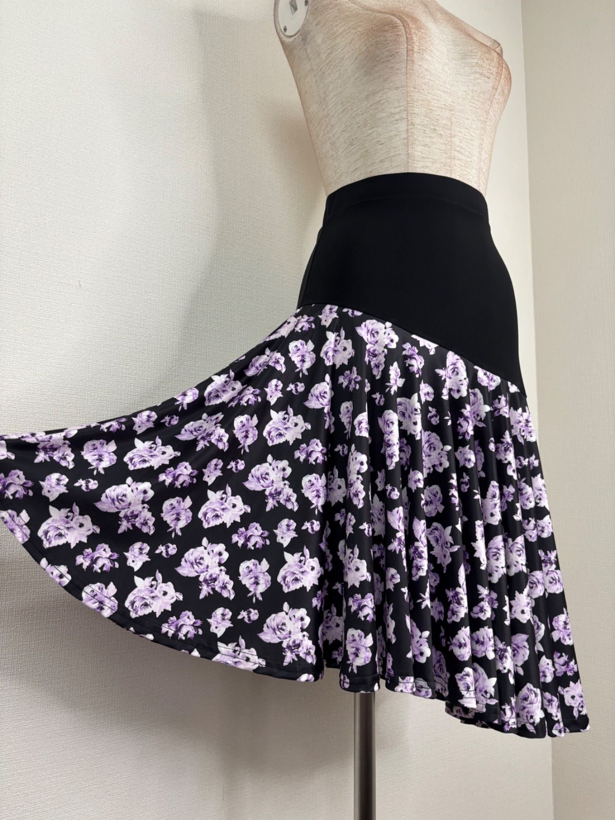 ハンドメイド パープル系 社交ダンス セットアップ ドレス トップス スカート 新品》社交ダンス パープル系 サイドポイントトップス 斜め