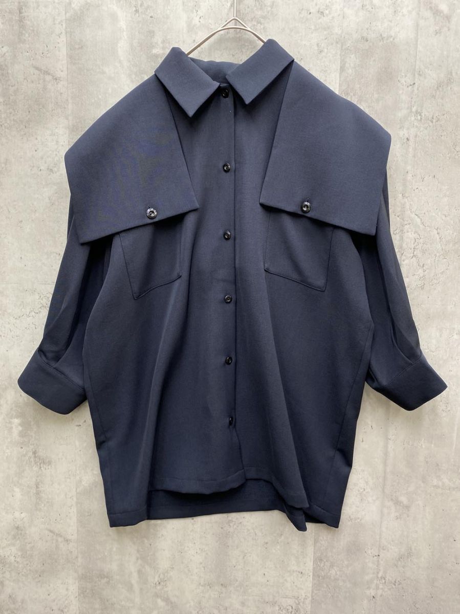 RIM.ARK リムアーク 460HAS30-1121 5分袖 Flap pocket SH ブラウス シャツ sizeF|紺 ◆◎レディース