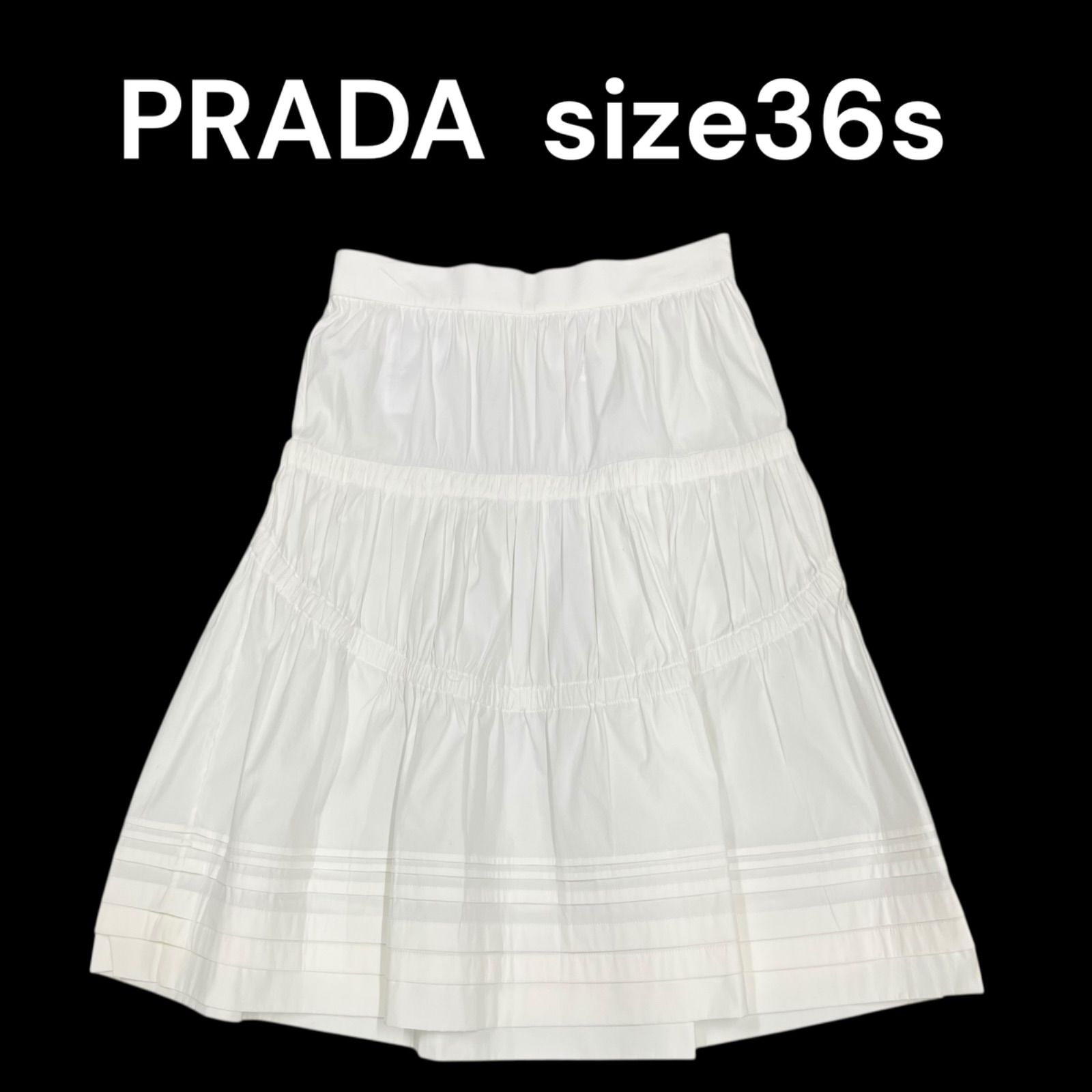 プラダPRADAプリーツ ホワイト 白 レディース スカートsize36 155|58A S5R044
