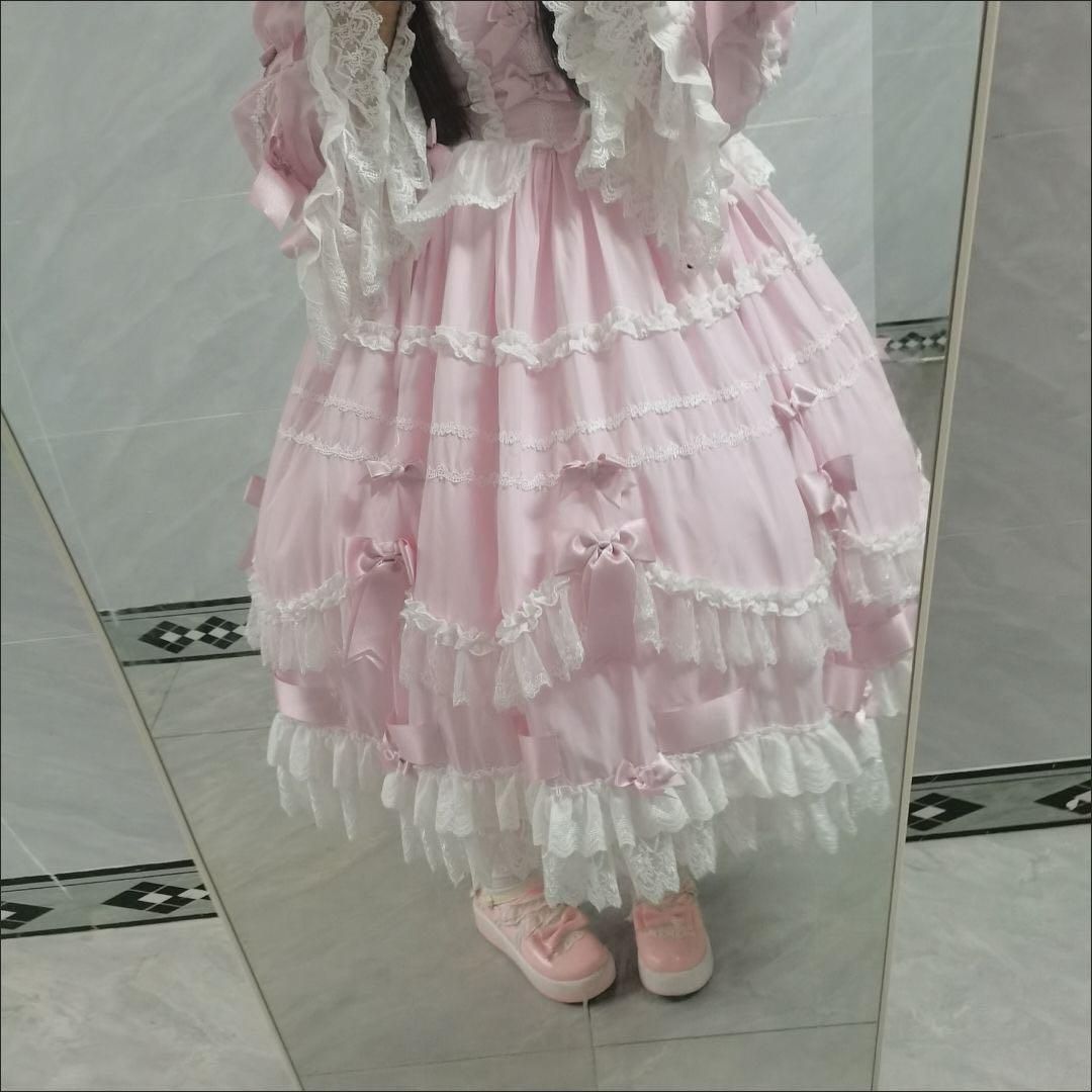 ゴスロリ・ロリータドレス ピンク・黒 JSK ボンネット付き 甘