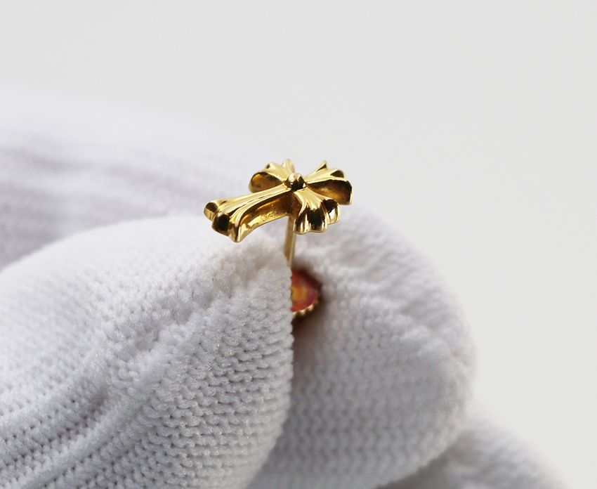 クロムハーツ ピアス 22K クロスファット スタッド 14K YG 片耳 クロム