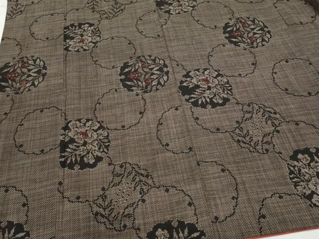 平和屋着物○本場大島紬 7マルキ 泥染め 雪輪南天花文 正絹 逸品  