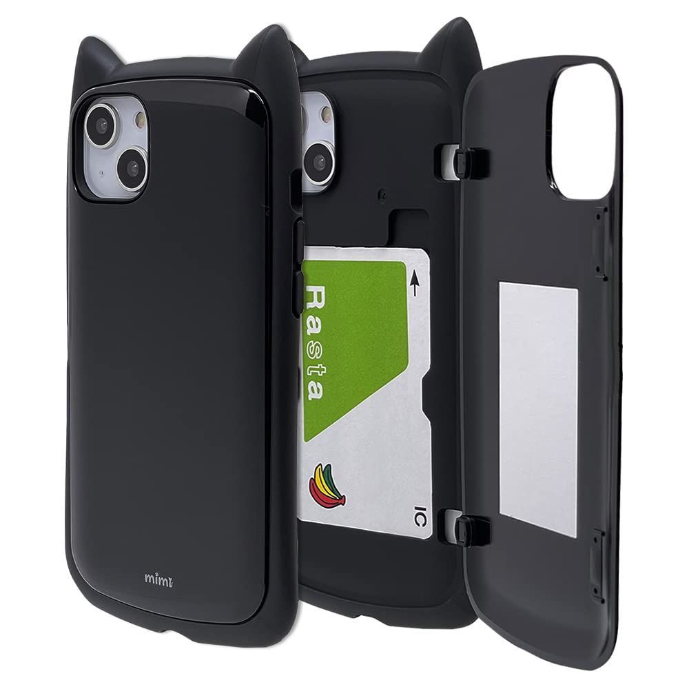 ラスタバナナ ケース カバー iPhone15 Plus 14 Plus 共用 ハイブリッド 猫耳 ネコミミ 耐衝撃吸収 強い カード入れ 鏡 ミラー かわいい mimi ブラック スマホケース 7208IP267 [ブラック] [iPhone14 Plus]