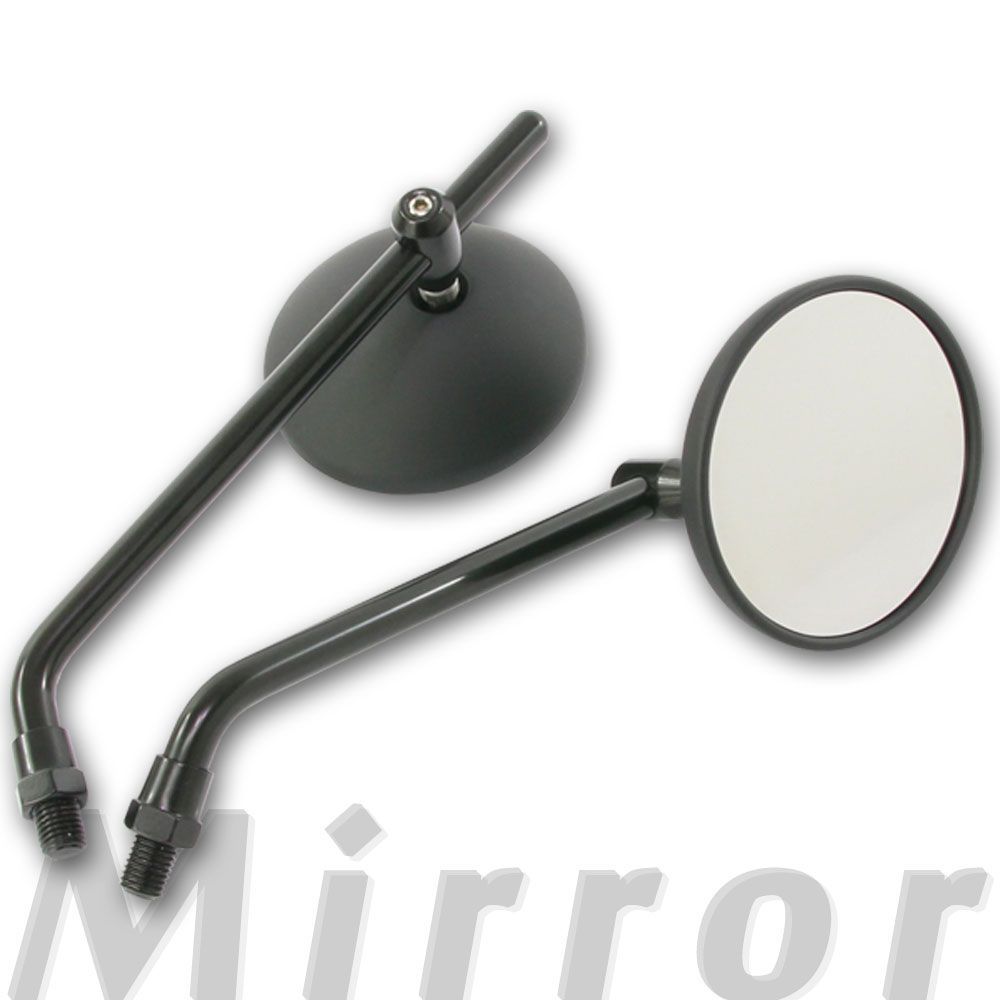 汎用 3インチ ラウンドミラー 丸型ミラー マットブラック 艶消し黒 取り付けネジ10mm 8mm ハーレー用ステー 正ネジ 逆ネジアダプター付き 左右セット 補修