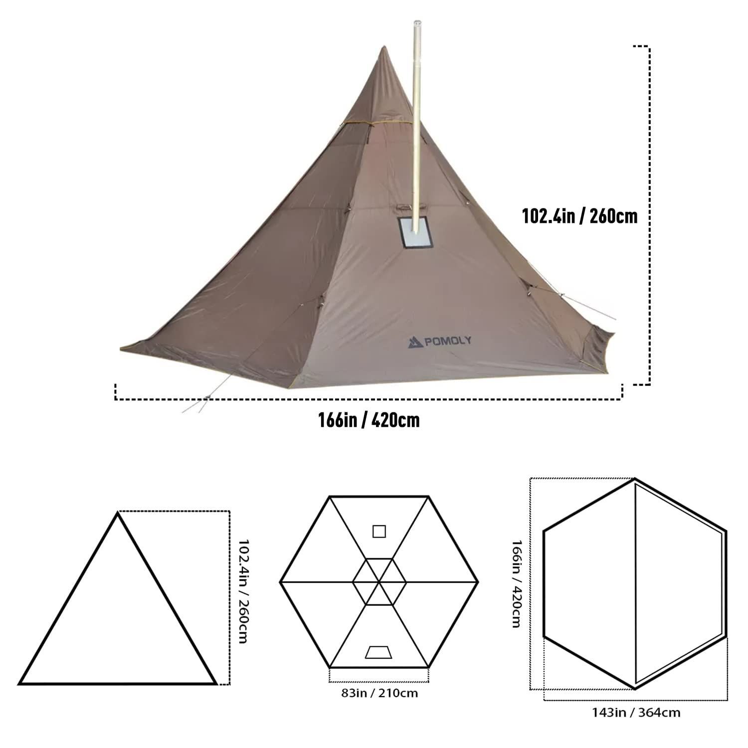 POMOLY HUSSAR Plus 2.0 超軽量 キャンプ ワンポールテント、ハーフ