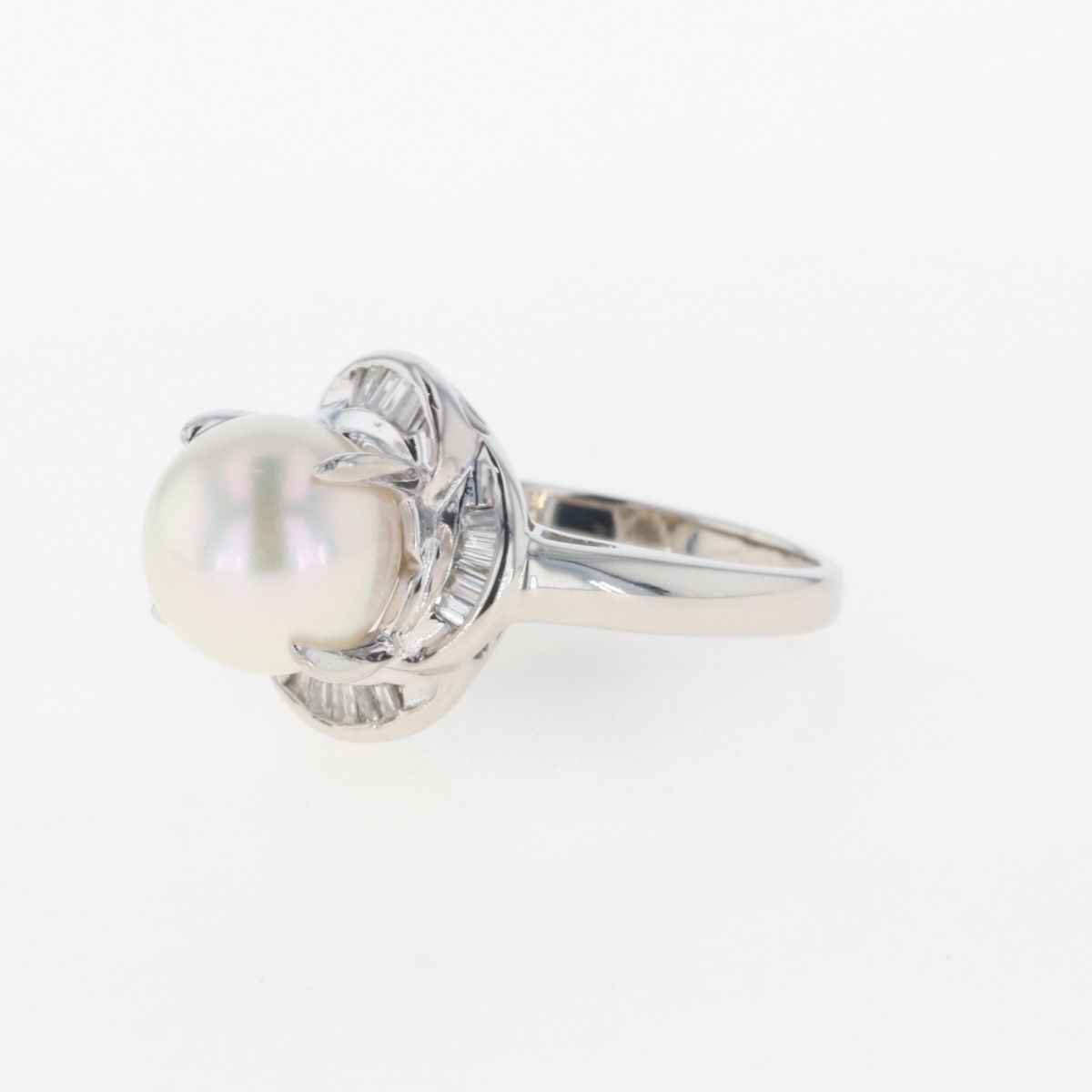 パール デザインリング プラチナ 指輪 メレダイヤ 真珠 リング 14号 