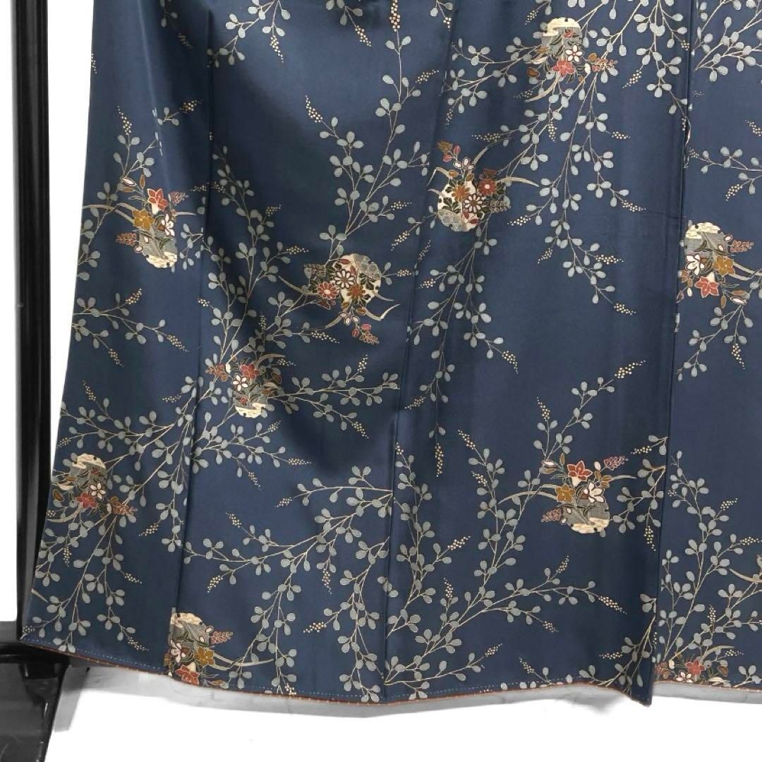 小紋　本場結城紬　証紙付き　色紙　亀甲　黒地　着物　123a d 小紋 本場結城紬 証紙付き 色紙 亀甲 黒地 着物 123a d