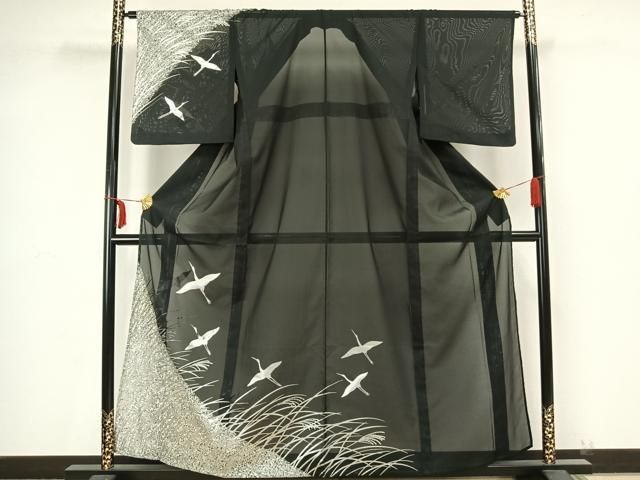 平和屋着物＊夏物 訪問着 絽 駒刺繍 飛鶴文 金銀彩 三越