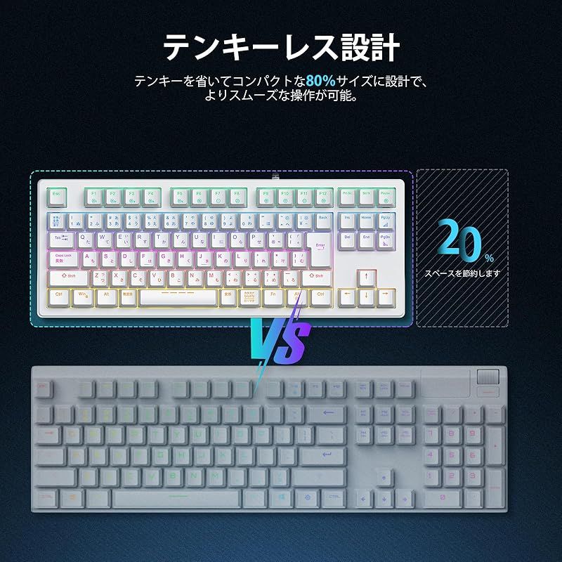 iClever ゲーミングキーボード 赤軸 テンキーレス 日本語配列 有線 91 ゲーミングキーボード 有線 赤軸 テンキーレス 日本語配列 91