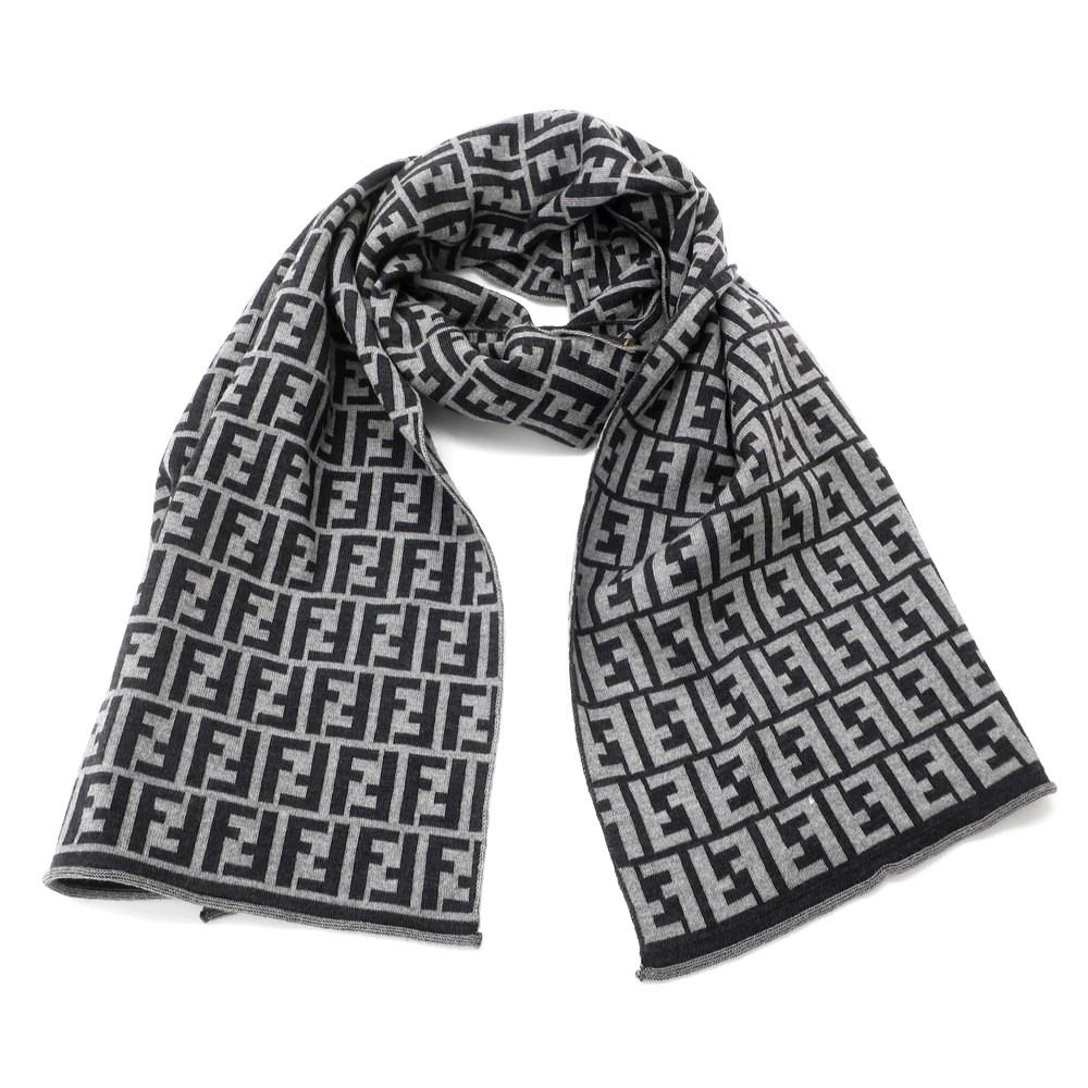 FENDI ロゴ入りニットマフラー グレー/ブラック フェンディ