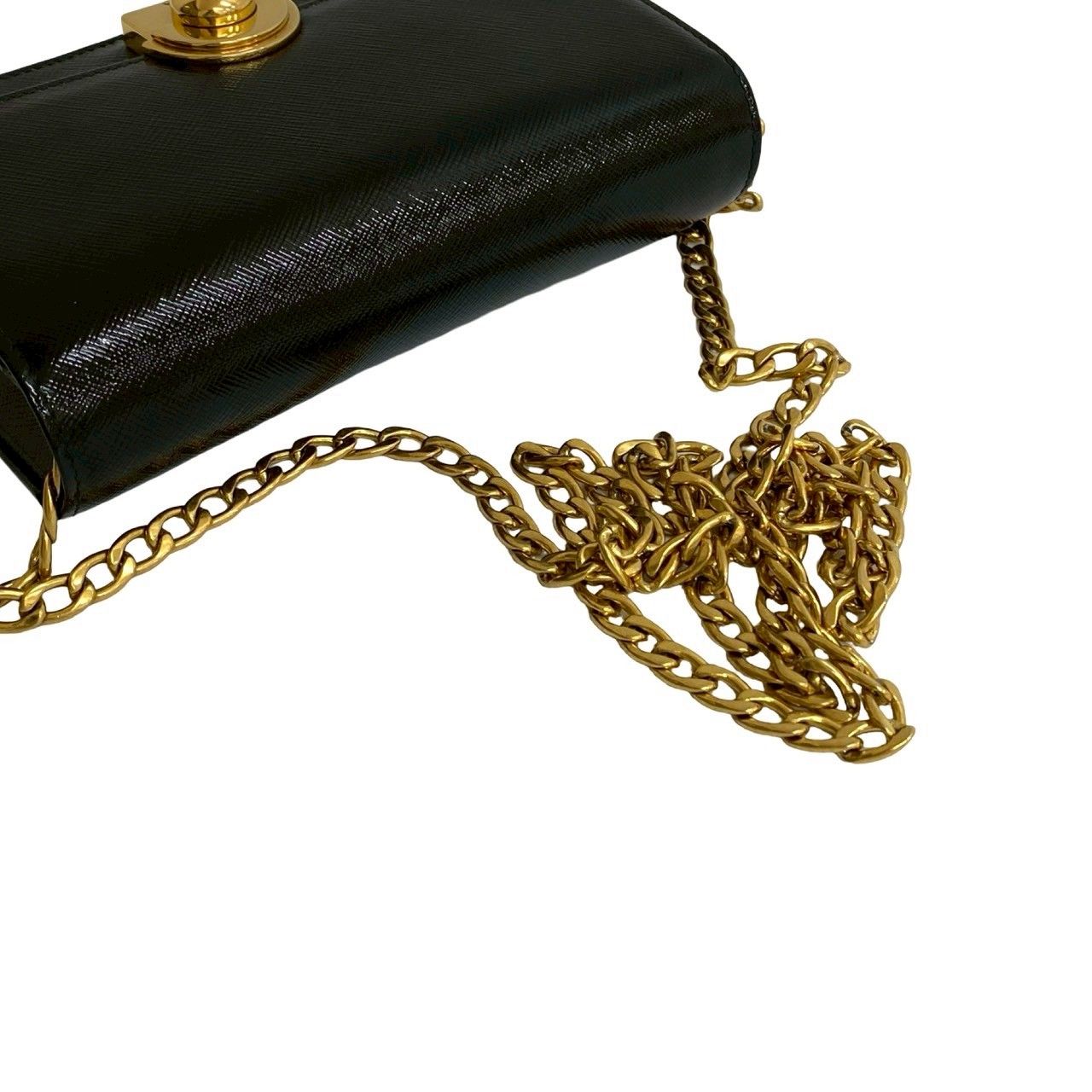 極 美品 ミラー付 PRADA プラダ ロゴ ゴールド 金具 レザー 本革