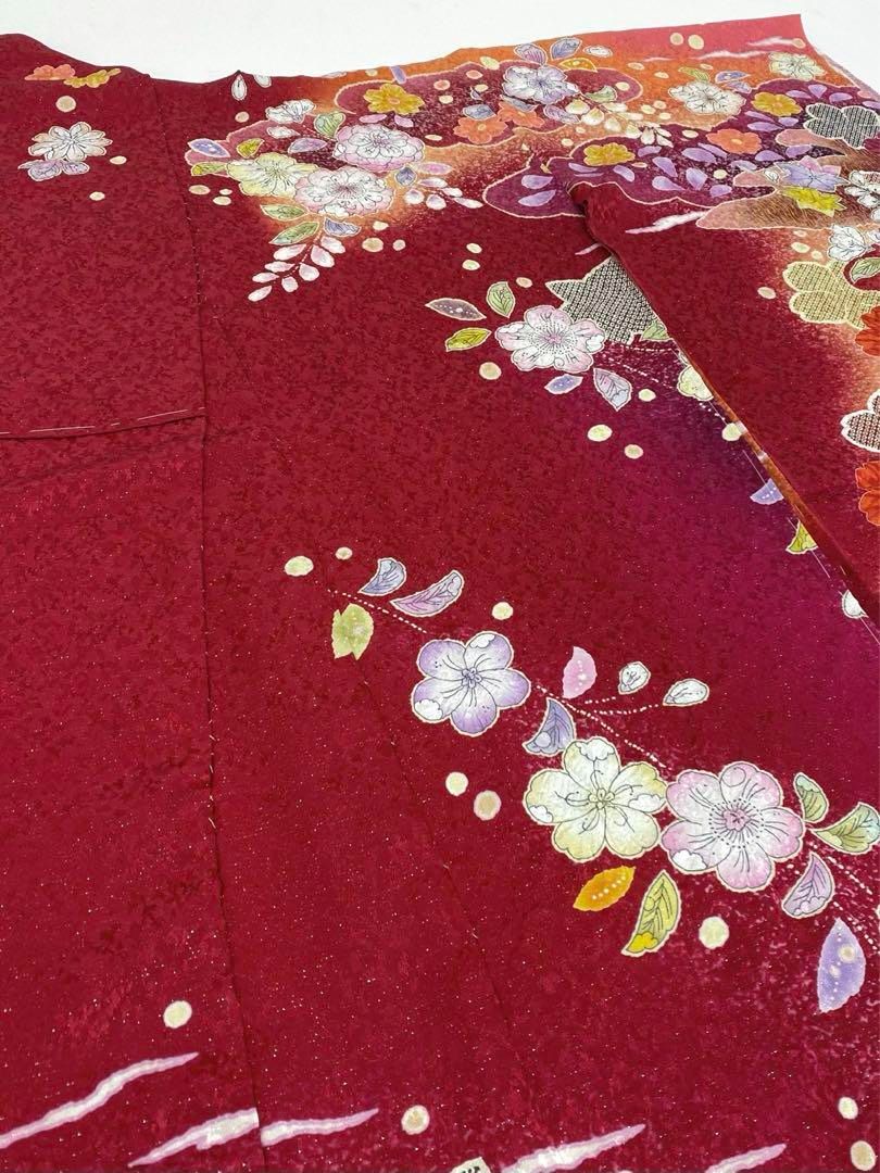 振袖 仮絵羽 銀通し 絞り 辻が花 紋意匠 正絹 未仕立て品 八掛付き