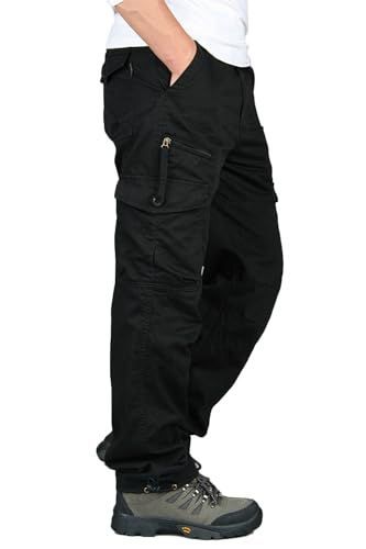 Size 2XL_Color ブラック Wuzfully カーゴパンツ メンズ 作業ズボン ワークパンツ ゆったり 大きいサイズ 多機能 ロングパンツ 綿 無地 black 2XL