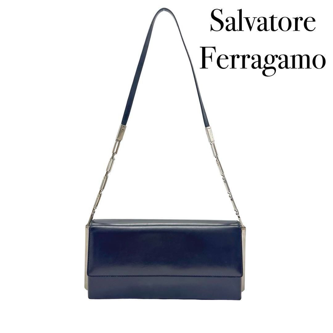 Salvatore Ferragamo フェラガモ チェーンショルダー バッグ レザー ブラック フォーマル レディース 結婚式