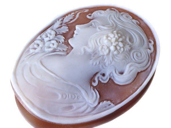 ジュエリー 作家品 DIDO刻印有 な女性の彫刻 シェルカメオルース 55.3ｍｍ×40.9ｍｍ w5798o 送料無料