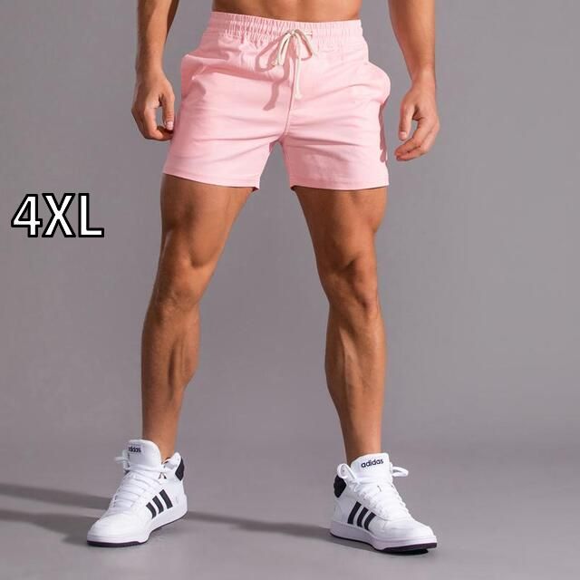[4XL ]メンズ ファッション 服 男性用 オシャレ シンプル 大人 かっこいい 大きいサイズ ストリート 紳士服 ピンク 白 パンツ ソリッド カラーコットン カジュアル フィットネス ランニング