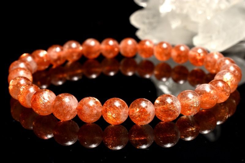 【１点物】AAA煌きたっぷり フェルドスパーサンストーン　6.5mm　ブレスレット パワーストーン 天然石 _MA8416