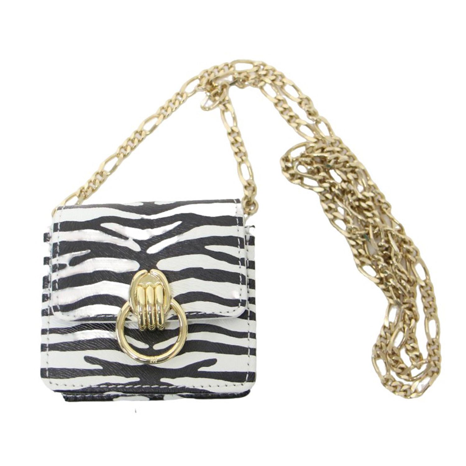 MUVEIL ミュベール バッグ | 22秋冬 エアーポッズ ミニポーチ チェーン ショルダー | AirPods ケース | ゼブラ柄 牛革 | ホワイト ブラック ゴールド | ブランド カバン ポーチ レディース