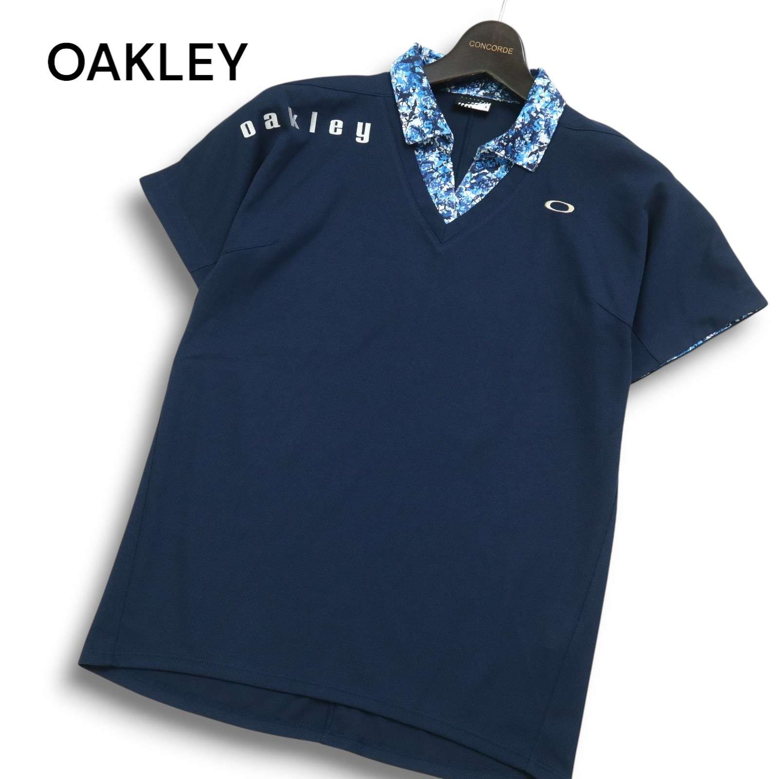 新品未使用 オークリー ゴルフ スポーツウェア ポロシャツブルー系 Sサイズ 美品】OAKLEY オークリー 春夏 レイヤード風☆ ロゴ刺繍 半袖