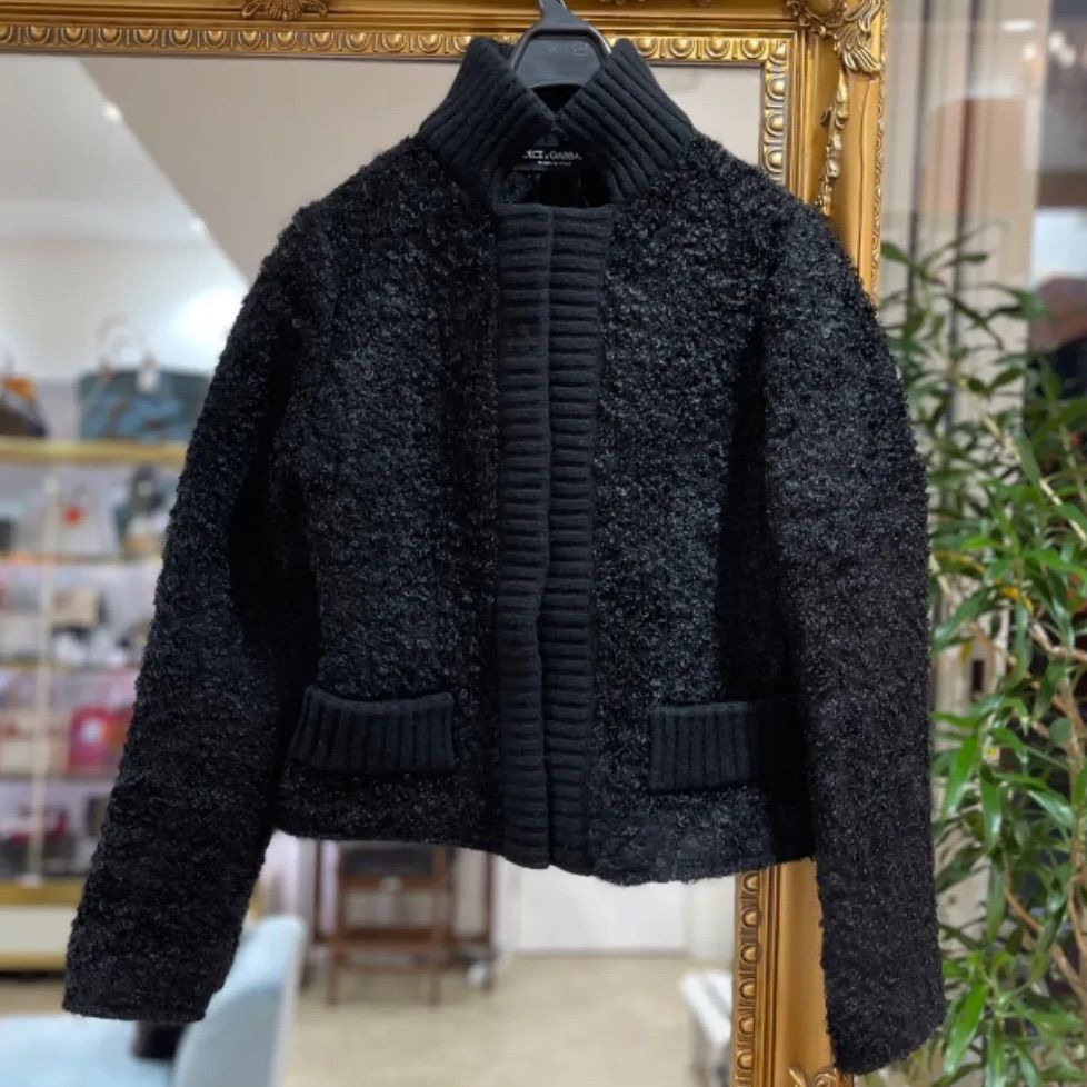 【極美品】DOLCE&GABBANA ドルチェ＆ガッバーナ F287FT モヘア×カシミア ウールジャケット 38 ブラック シルバー金具 中古  アウター ブルゾン 長袖 レディース 女性用 ブランド 黒 ファッション コート 希少 レア プレゼント ギフト