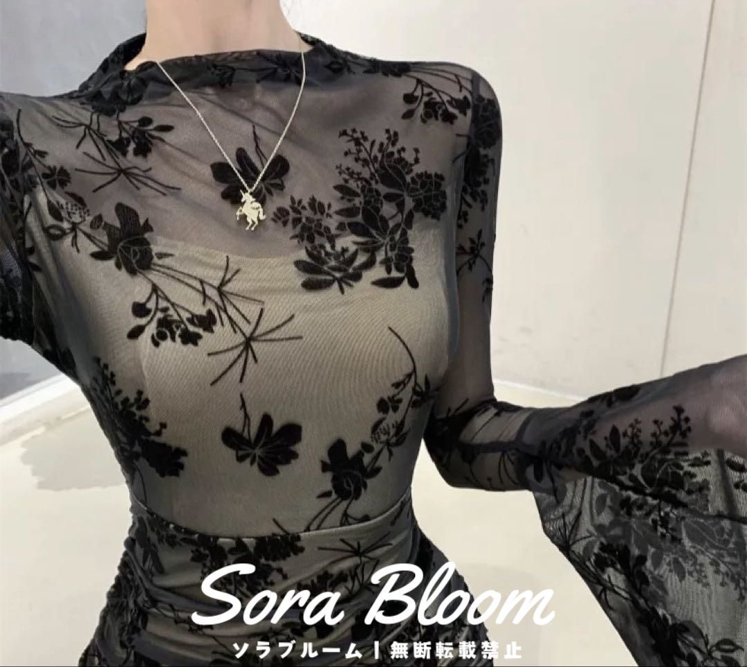 シースルー　マーメイド　ロング花柄ワンピース 結婚式 パーティー 新品未使用シースルー マーメイド ロング花柄ワンピース 結婚式