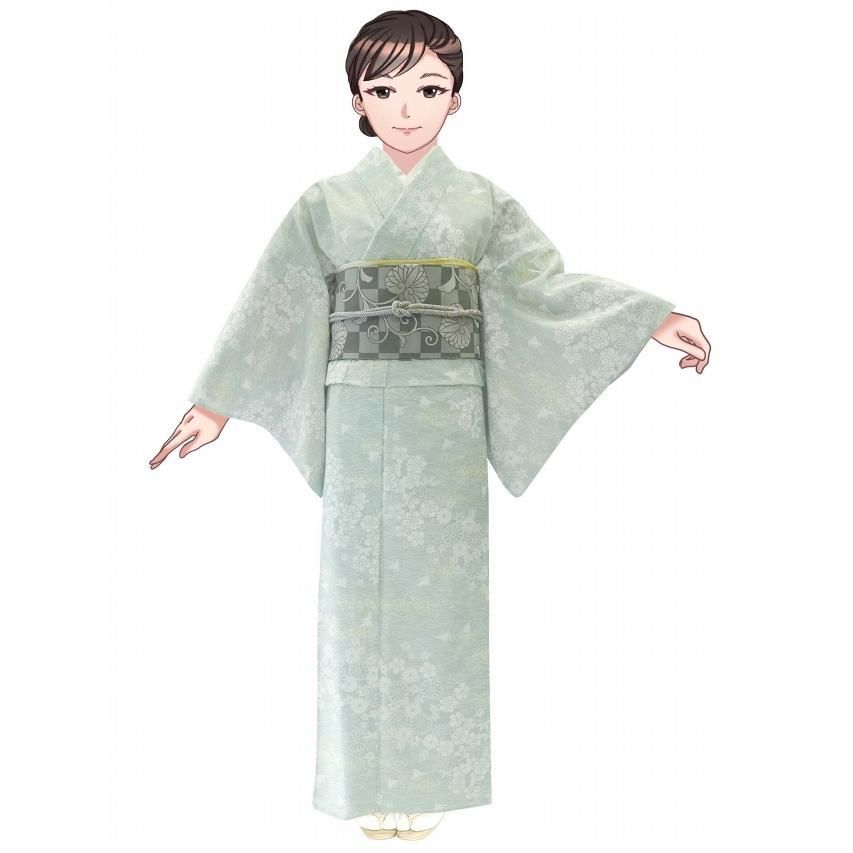 小紋 身丈153.5cm 裄丈62cm S 薄物 絽 秋草 幾何学 青灰色 正絹 美品