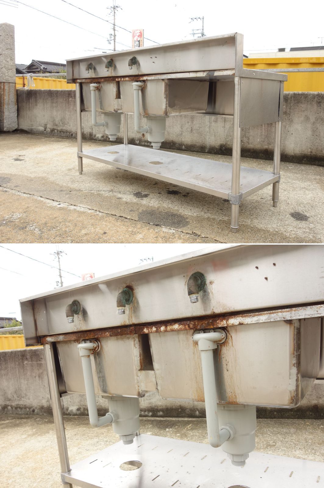 M 業務用 厨房 流し台 シンク ステンレス 二槽 2槽 水栓 バックガード 幅1500×奥行600×高さ790～940～975 Fe1939 MARWIL-DEMENAGEMENTS_CH