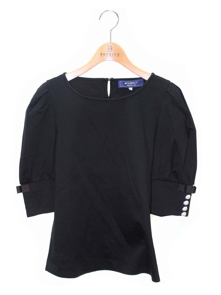 Hです！ エムズグレイシー 215313 Tシャツ カットソー 40 ブラック パール