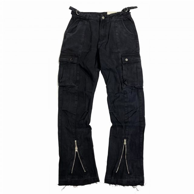 【送料無料】mnml FRONT ZIP カーゴ パンツ フレアカット ブーツカット ブラック 黒 CARGO PANTS Black ミニマル