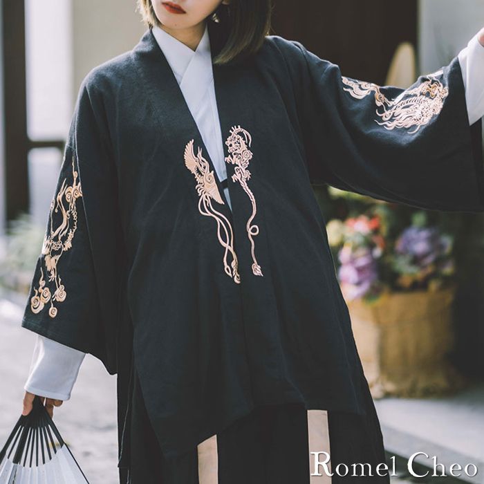 RomelCheo 龍柄刺繍 羽織り 和服 和装 カーディガン チャイナ風 鳳凰